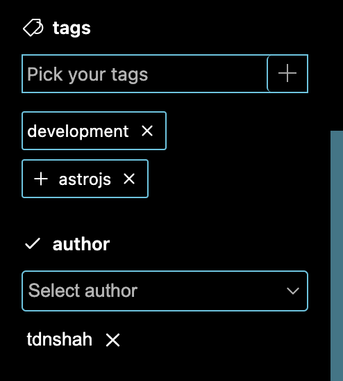 Frontmatter CMS Tags select list.
